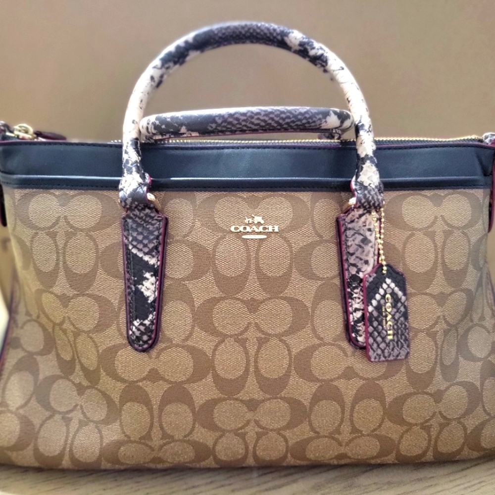 Coach Morgan Satchel w/Snakeskin-Python Detail Chain Strap